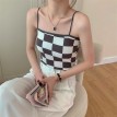 棋盘格吊带短版背心